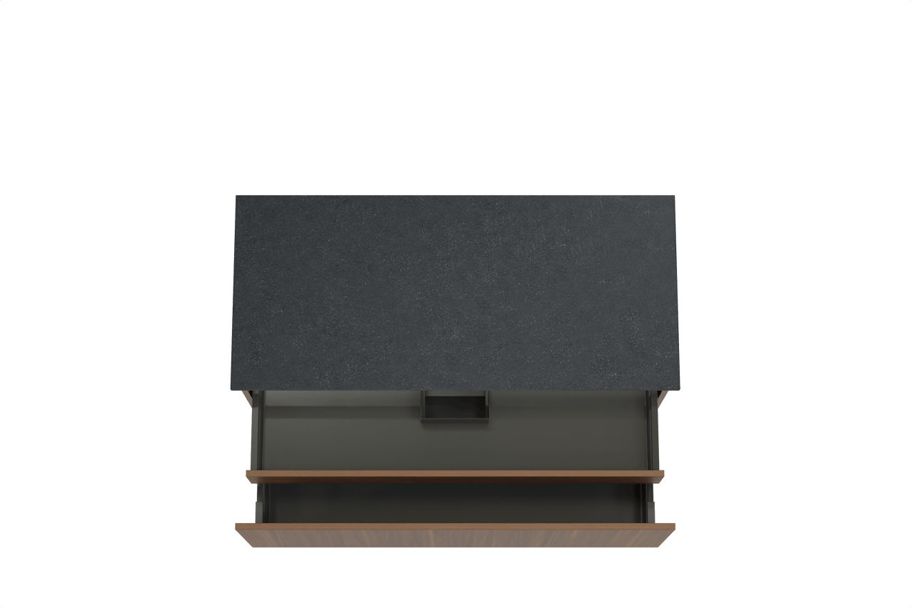 Balmani Sfera hängendes Möbelstück Set: 120 x 55 cm, Amerikanischer Nussbaum, mit Stretto Einzel Waschtischplatte, Schwarzes Granit