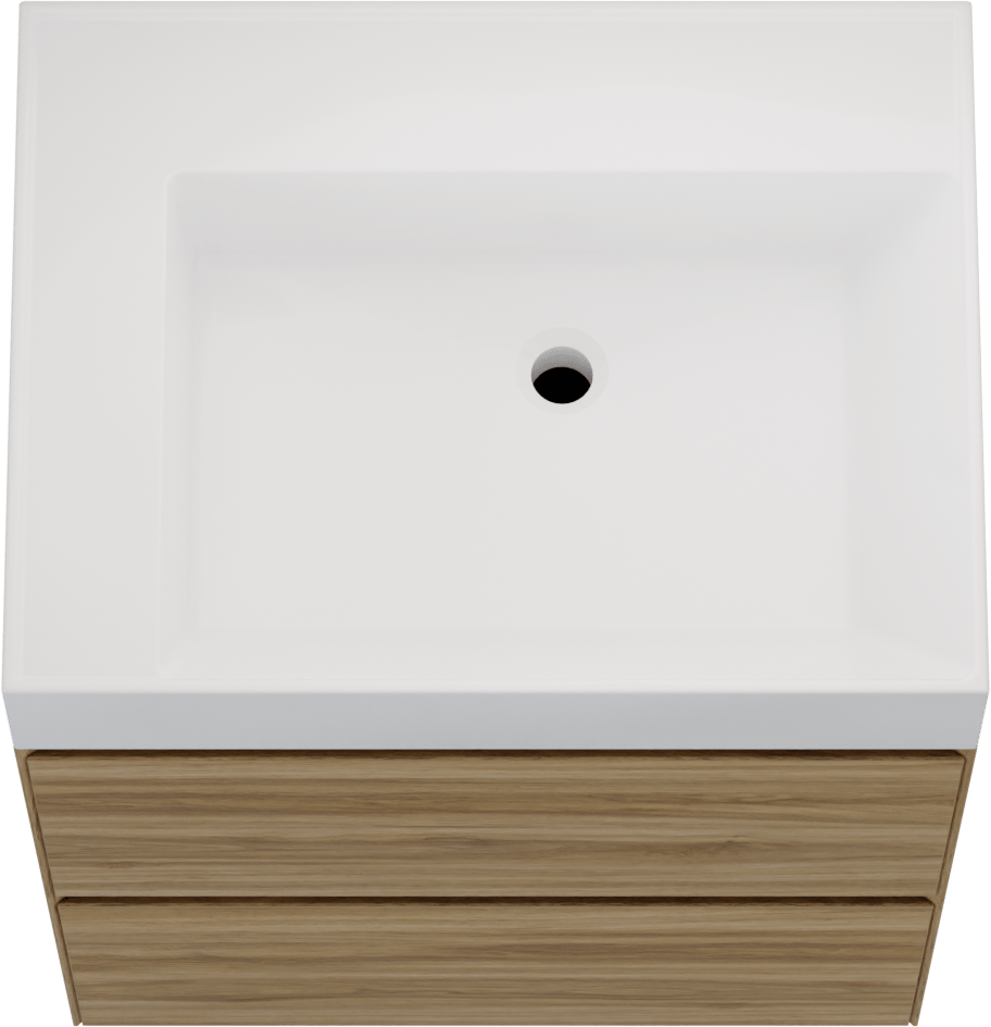 Balmani Mitra Compact zwevend badkamermeubel 60 x 46 cm wilde eik met Argila asymmetrisch rechtse wastafel in composietmarmer glanzend wit