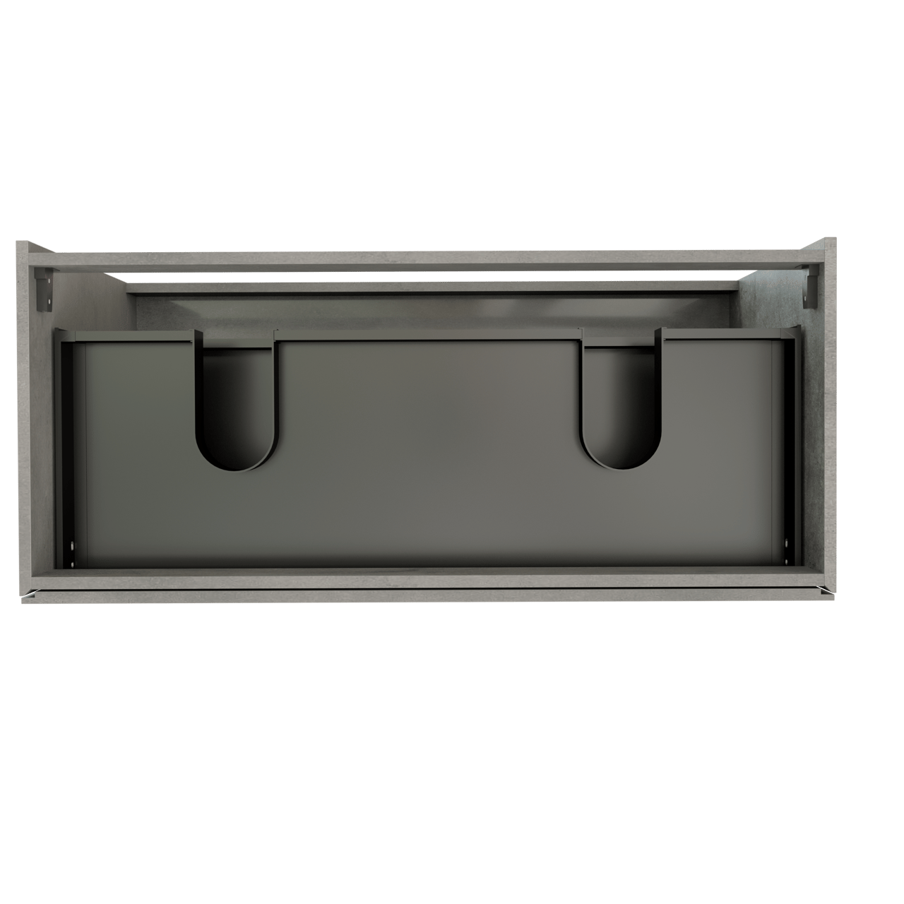 Storke Edge stehender Waschbeckenunterschrank: 120 x 52 cm, Beton dunkelgrau, 3 Schubladen, 2 Siphonaussparungen