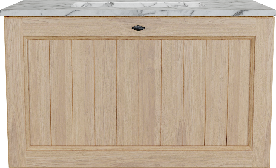 Balmani Lemon zwevend badkamermeubel 90 x 55 cm, fineer natuur eik met Tablo Arcato enkele wastafel in carrara