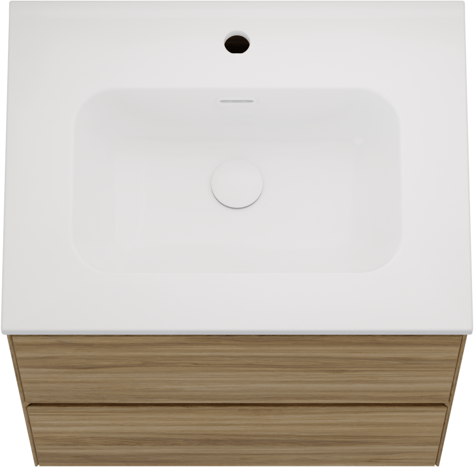Balmani Mitra Compact hängendes Möbelstück Set: 60 x 46 cm, Wildeiche, Nostra Einzelwaschtisch Porzellan glänzend Weiβ