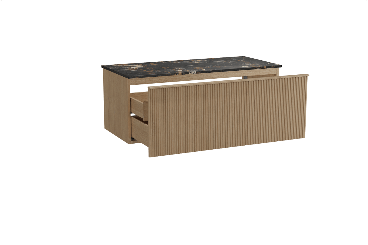 Balmani Forma meuble salle de bains suspendu 120 x 55 cm chêne naturel avec Stretto tablette simple en marbre portoro gold, Nervure droite symétrique verticale