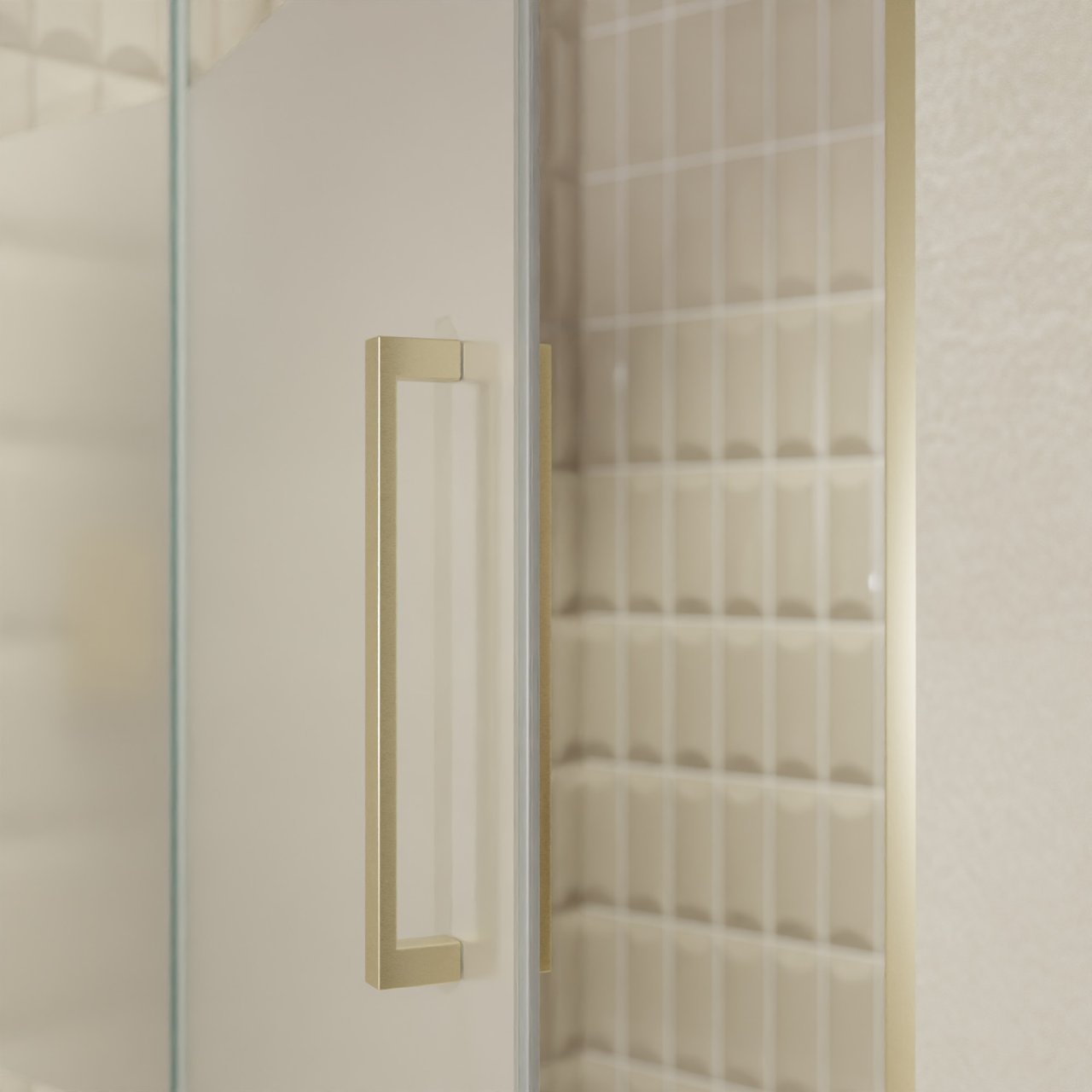 Balmani Senses Design porte pivotante à gauche 120 cm x 210 cm verre transparent avec bande matte, Profil Brushed Champagne Gold