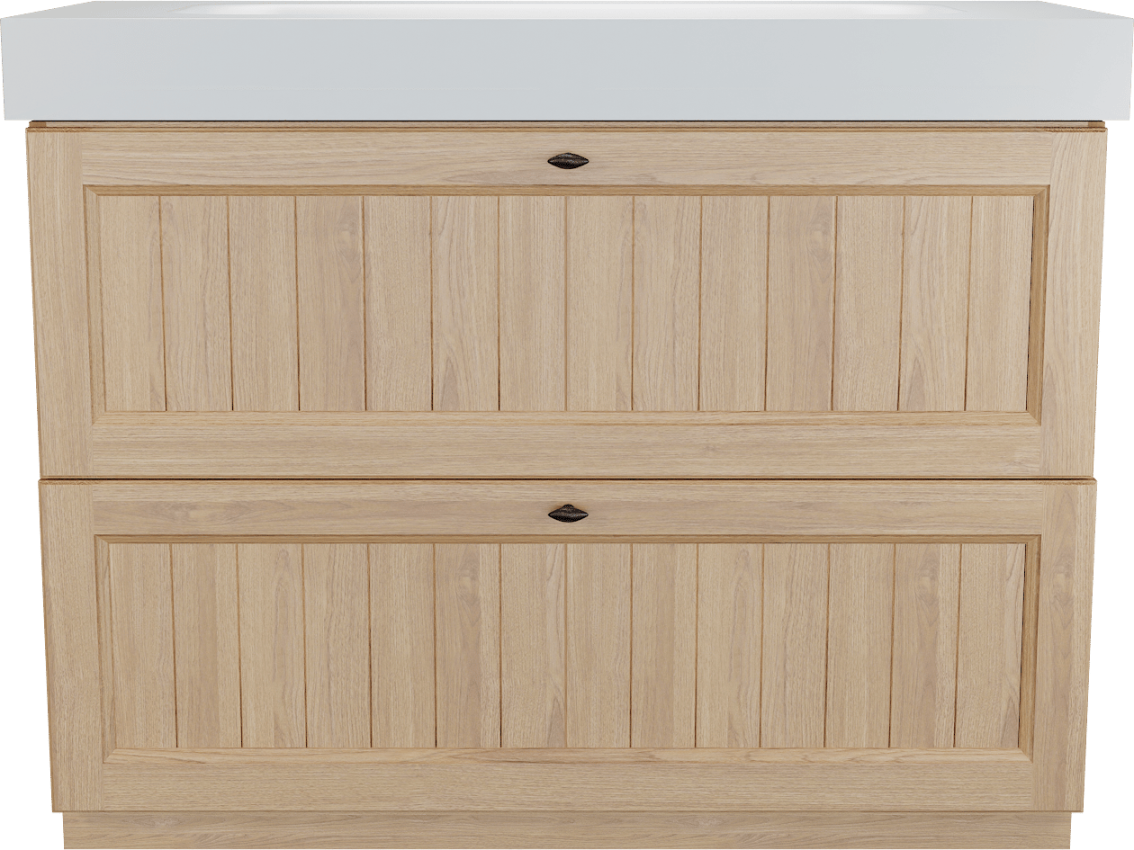 Balmani Lemon staand badmeubel 120 x 55 cm, fineer naturel eiken met Arcato enkele wastafel voor 2 kraangaten in mat wit