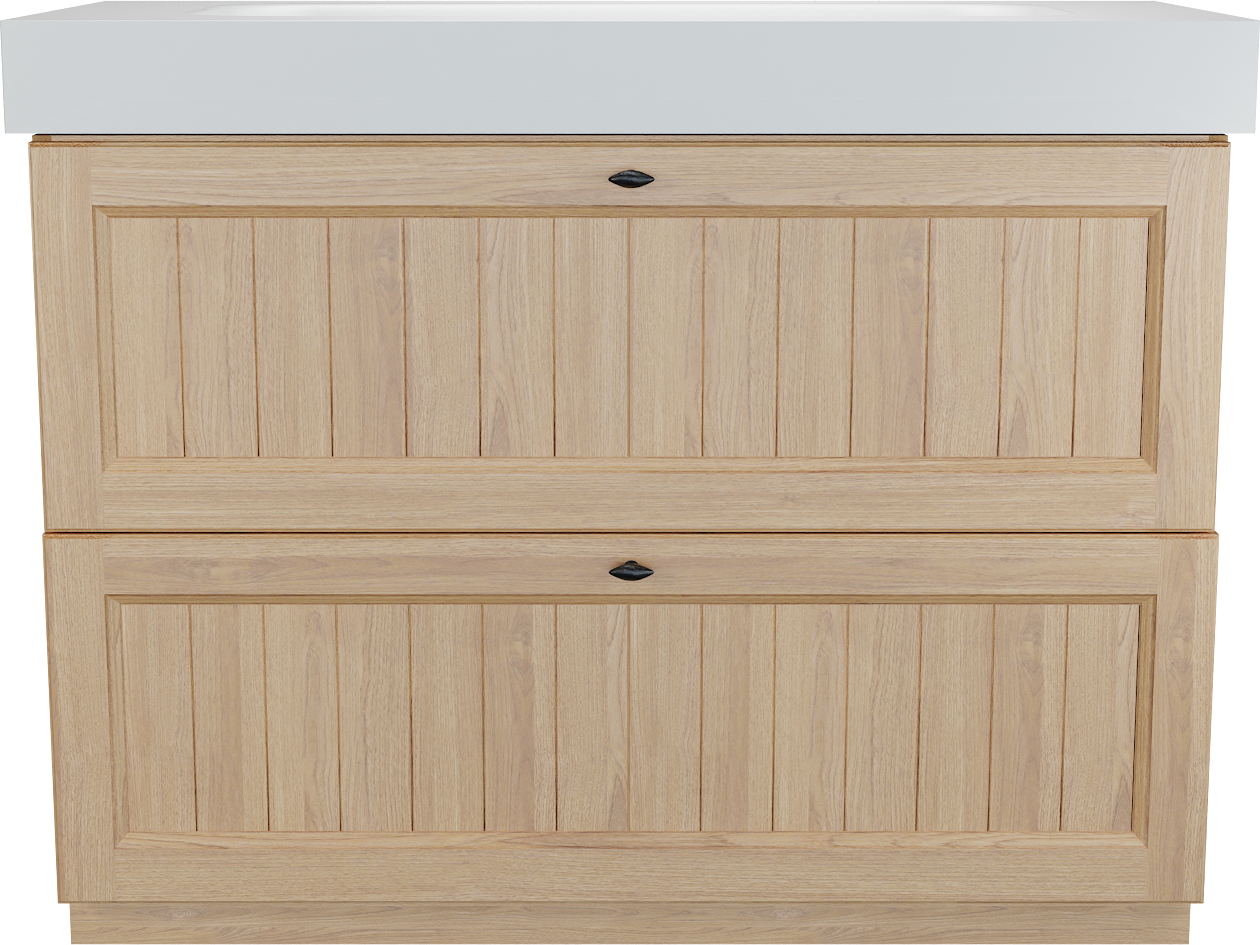 Balmani Lemon staand badkamermeubel 120 x 55 cm, fineer natuur eik met Arcato enkele wastafel voor 2 kraangaten in mat wit