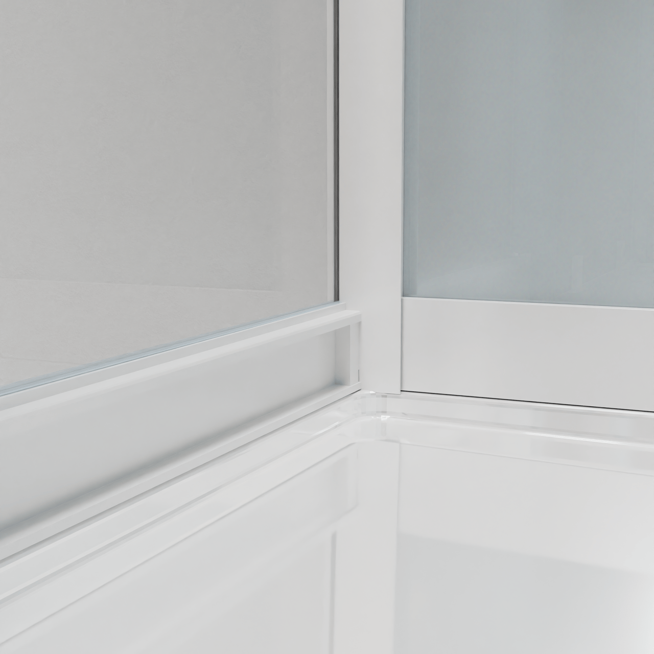 Luca Varess Talan douchecabine met schuifdeuren 80 x 80 cm helder glas met mat gestreepte strook glanzend wit profiel