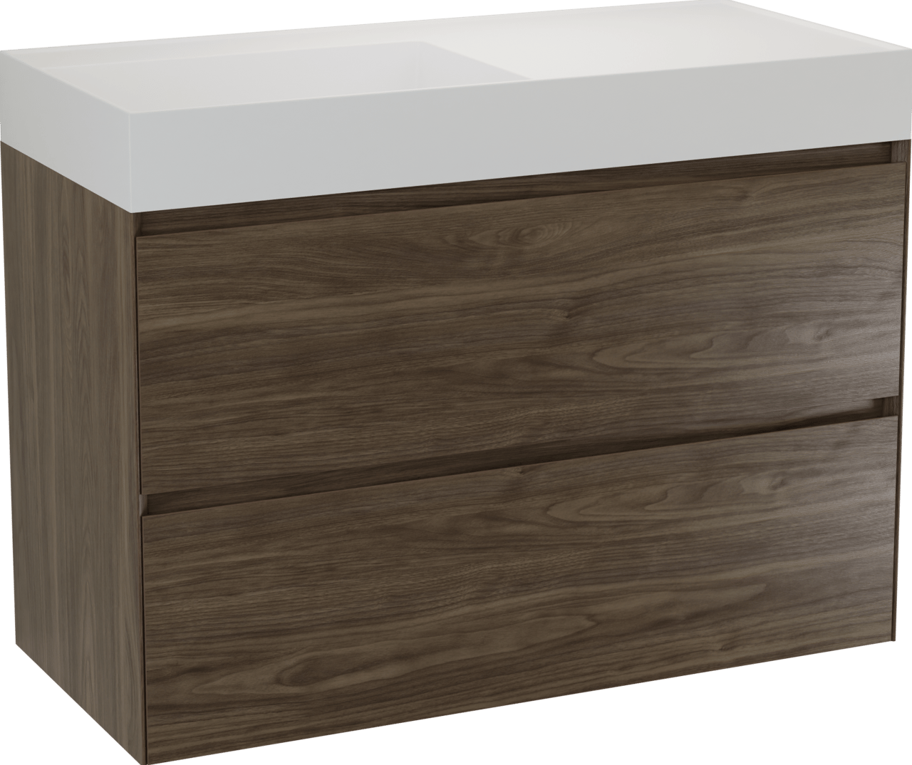 Balmani Mitra Compact meuble salle de bains suspendu 100 x 46 cm Noyer américain avec Argila vasque asymétrique gauche en marbre composite blanc mat