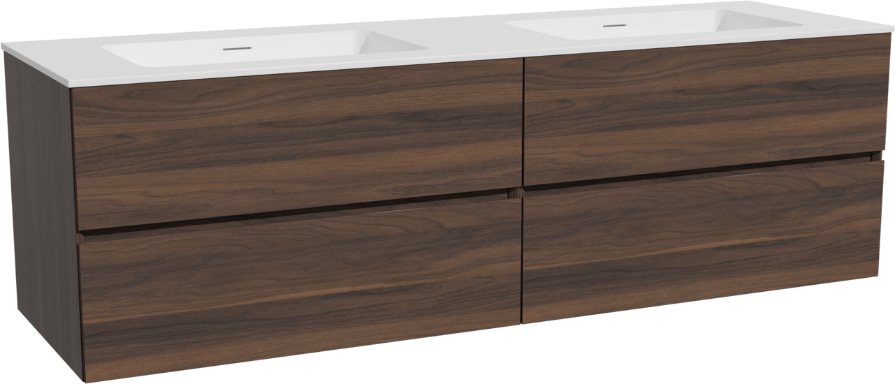 Storke Edge meuble salle de bains suspendu 170 x 52 cm noyer avec Mata double vasque en solid surface blanc mat