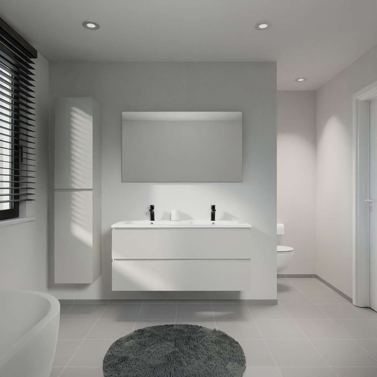 Linie Lado meuble salle de bains suspendu 120 x 46 cm greige avec Vano double vasque en marbre composite blanc mat