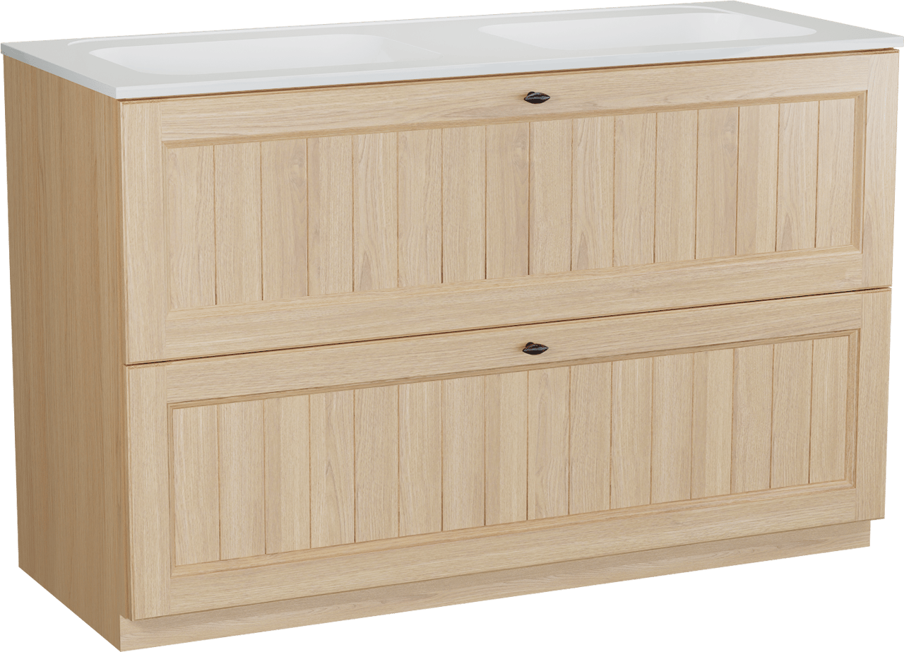 Balmani Lemon meuble salle de bains à poser 135 x 55 cm, placage chêne naturel avec Tablo Strada double vasque en blanc brillant