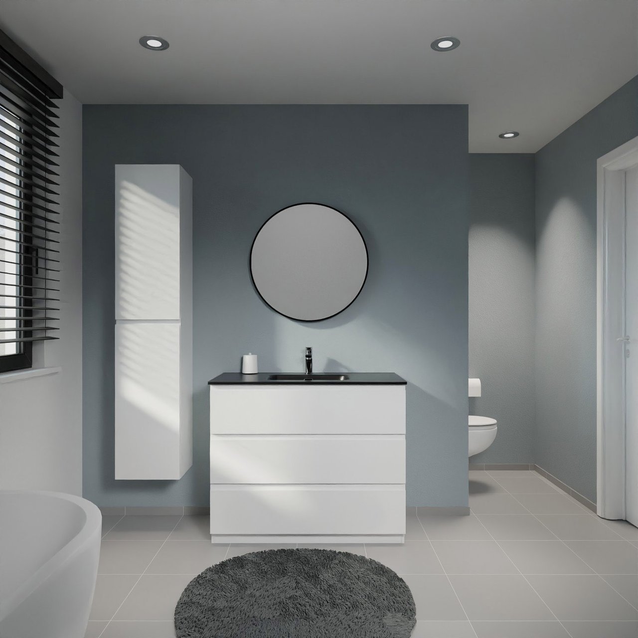 Linie Lado meuble salle de bains à poser 100 x 46 cm blanc mat avec Baro plan simple en porcelaine noir mat