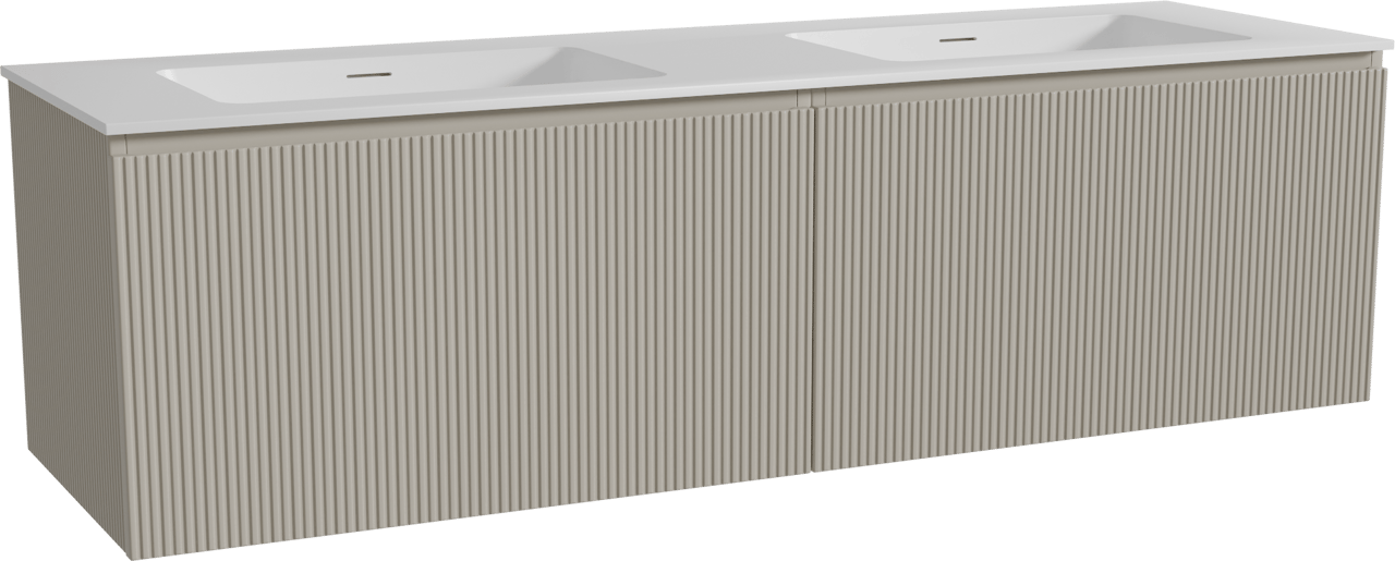Storke Ribs hängendes Möbelstück Set: 170 x 52 cm, Seidengrau, mit Mata Doppelwaschtisch, Solid Surface, Weiß matt, Vertikale symmetrische gerade Rippe