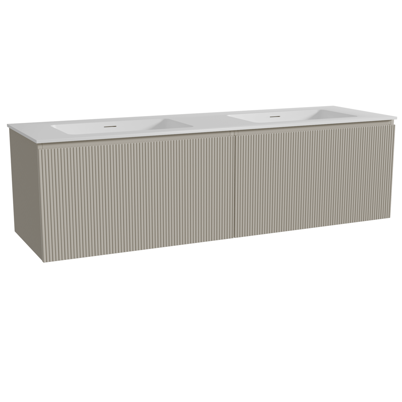 Storke Ribs hängendes Möbelstück Set: 170 x 52 cm, Seidengrau, mit Mata Doppelwaschtisch, Solid Surface, Weiß matt, Vertikale symmetrische gerade Rippe