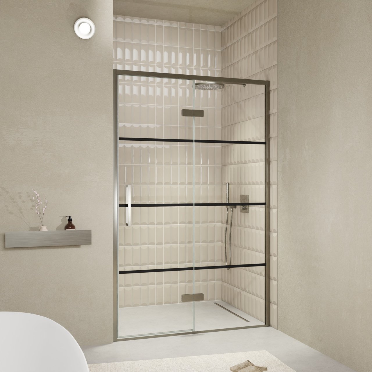 Balmani Senses Design douche draaideur rechts 140 cm x 210 cm Lined glas, Brushed GunMetal profielen