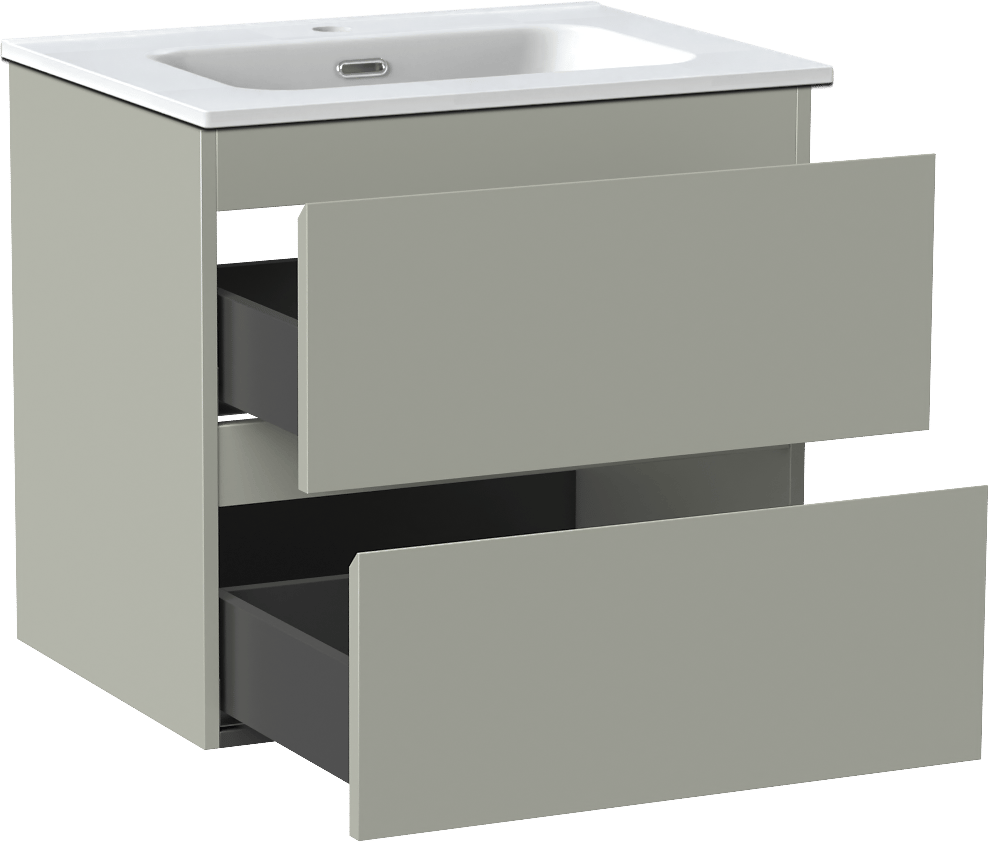 Linie Lado zwevend badmeubel 60 x 46 cm greige met Baro enkele wastafel in porselein mat wit