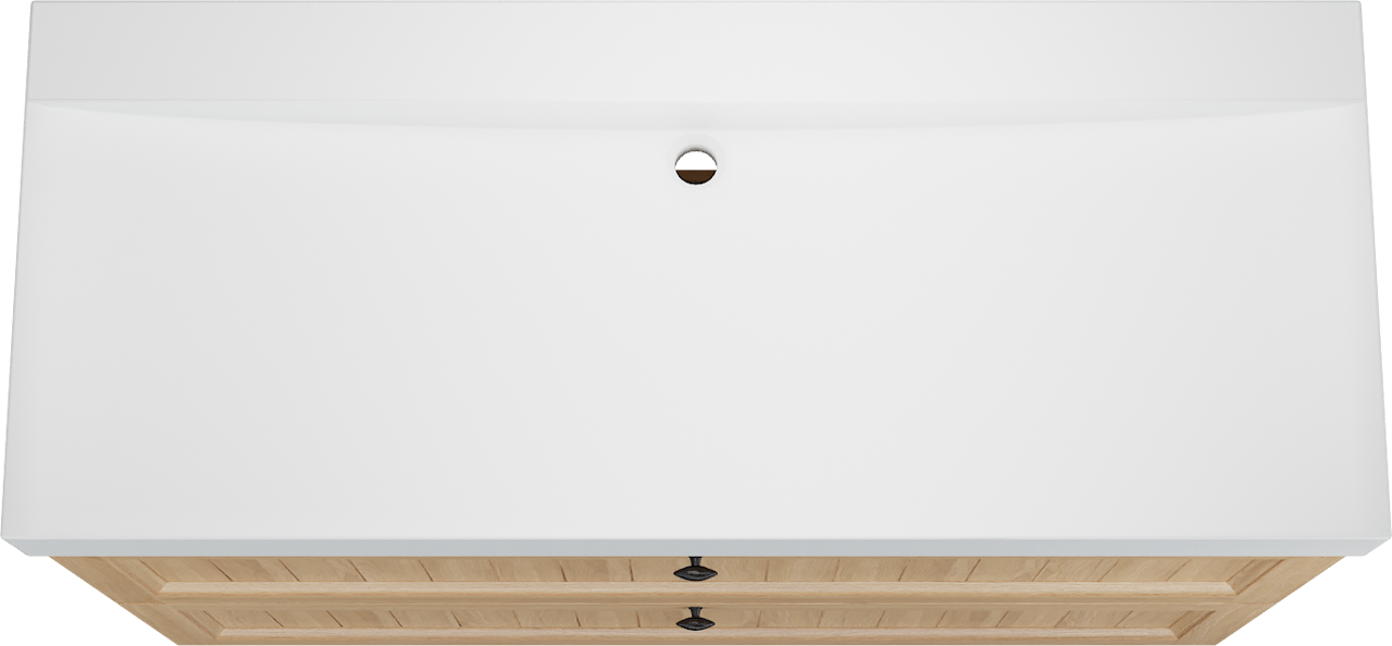 Balmani Lemon staand badkamermeubel 135 x 55 cm, fineer natuur eik met Wave enkele wastafel voor 2 kraangaten in mat wit