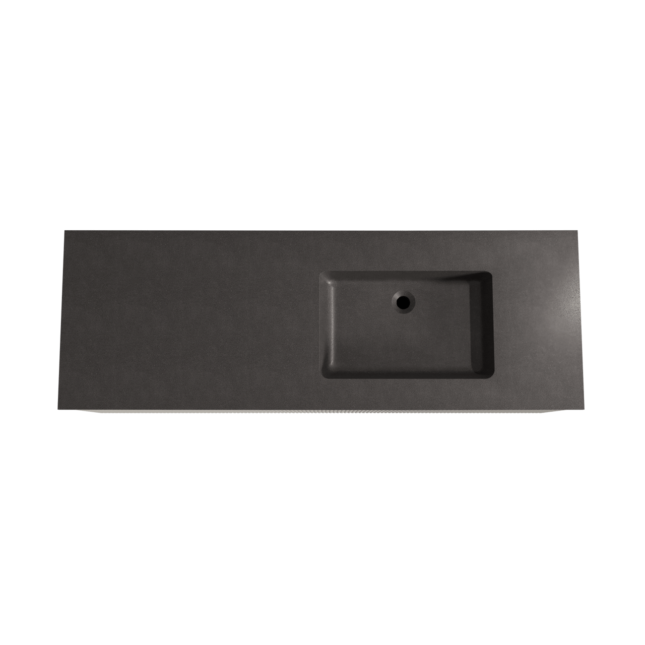 Storke Ribs meuble salle de bains suspendu 150 x 52 cm soie grise avec Scuro plan vasque asymétrique à droite en quartz noir mat, Nervure droite symétrique verticale