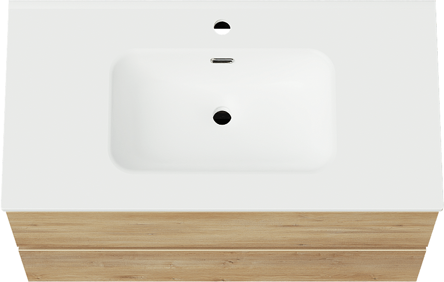 Linie Lado zwevend badmeubel 90 x 46 cm naturel eiken met Baro enkele wastafel in porselein mat wit