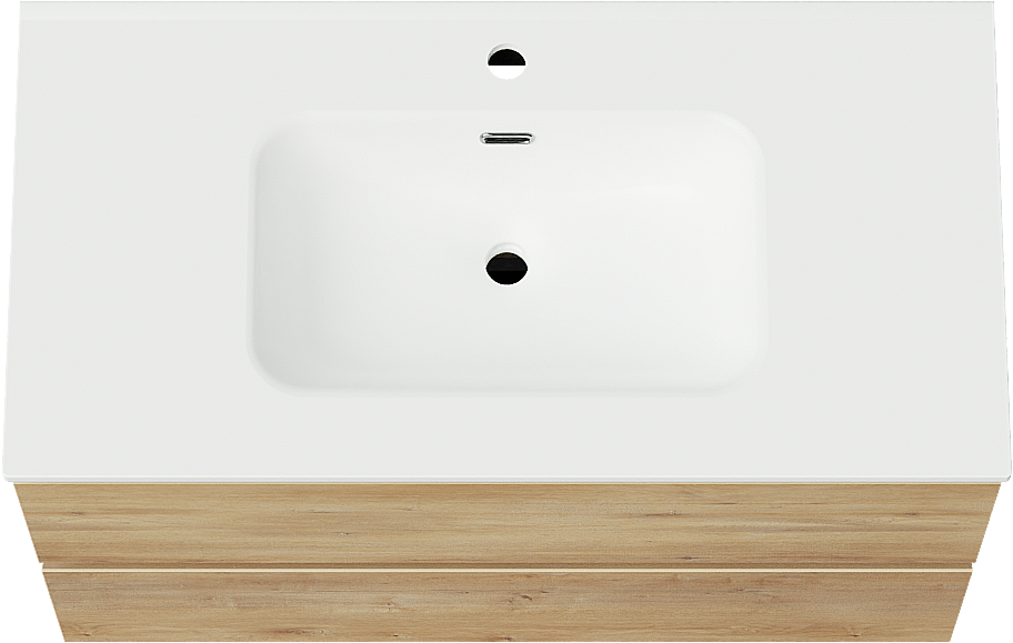 Linie Lado zwevend badkamermeubel 90 x 46 cm natuur eik met Baro enkele wastafel in porselein mat wit