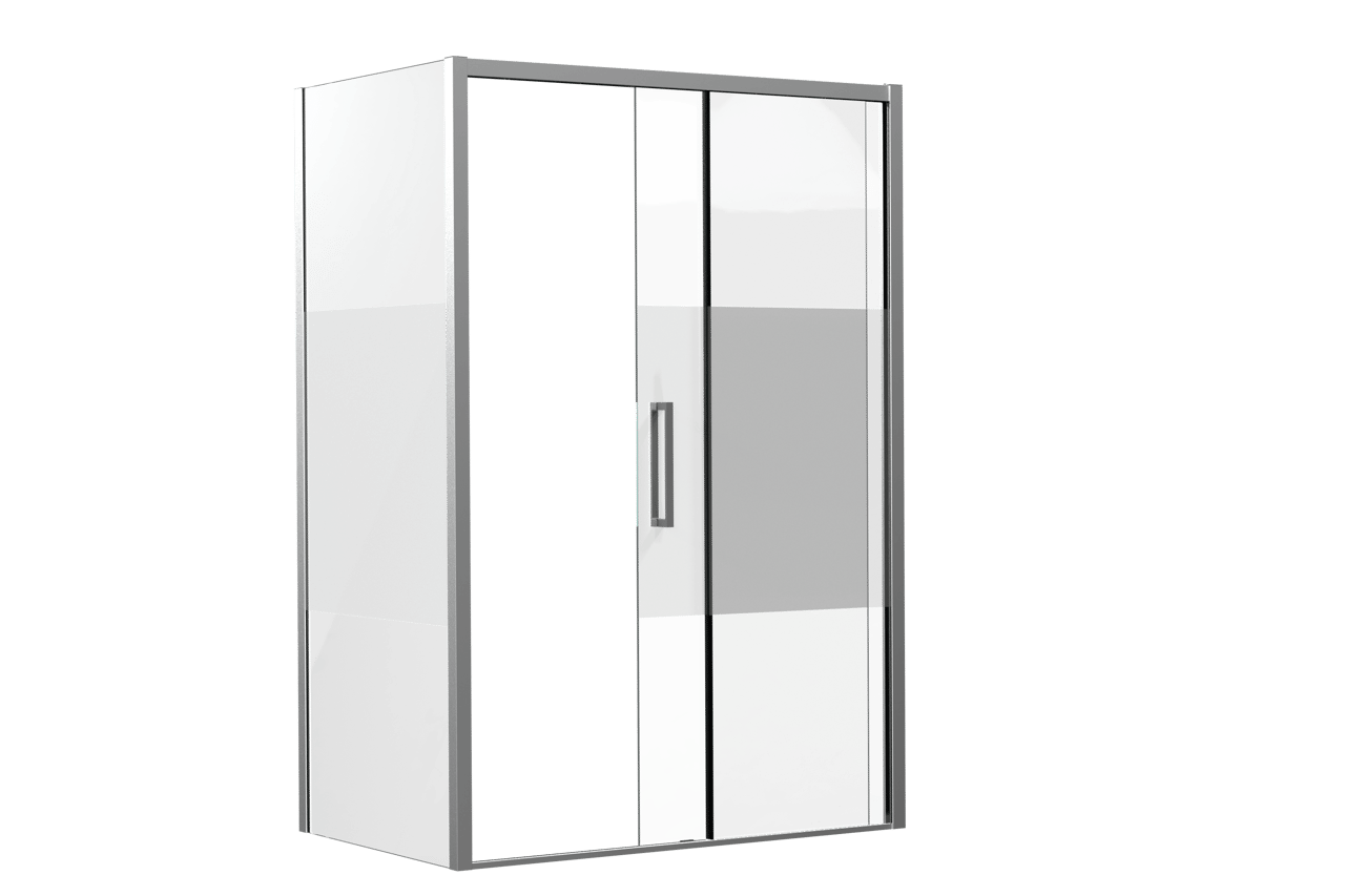 Luca Varess Senses douchehoek met rechtse schuifdeur en vaste zijwand 140 x 90 cm Helder glas met matte strook glanzend chroom profiel