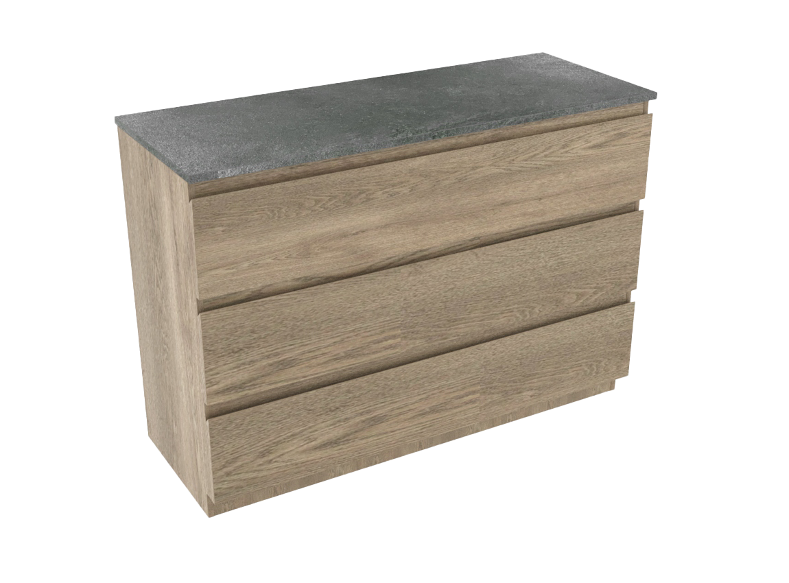 Linie Lado meuble salle de bains à poser 120 x 46 cm chêne gris avec Lado tablette simple ou double en mélaminé ardoise gris