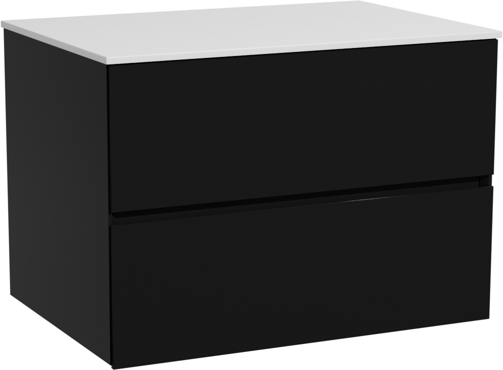 Storke Edge zwevend badmeubel 75 x 52 cm mat zwart met Tavola enkel wastafelblad in solid surface mat wit