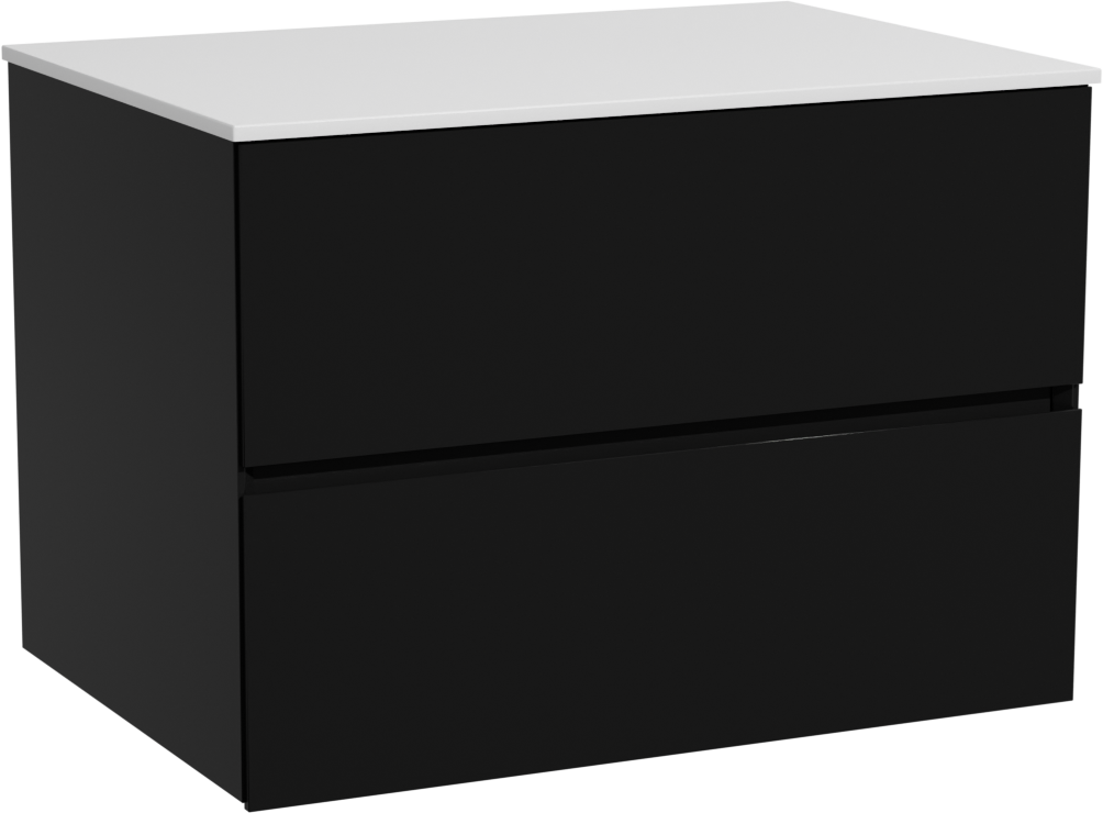 Storke Edge zwevend badmeubel 75 x 52 cm mat zwart met Tavola enkel wastafelblad in solid surface mat wit