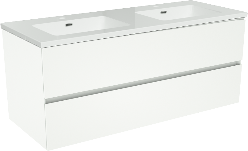 Storke Edge meuble salle de bains suspendu 120 x 46 cm blanc mat avec Diva double vasque en marbre composite blanc brillant