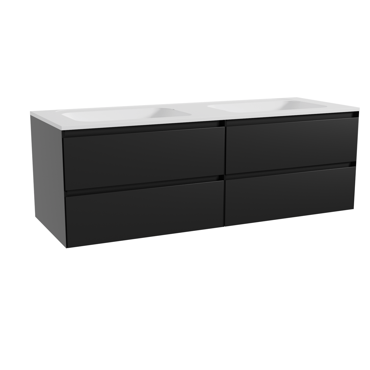 Balmani Mitra meuble salle de bains suspendu 150 x 55 cm noir mat avec Tablo Strada double vasque en marbre composite blanc mat