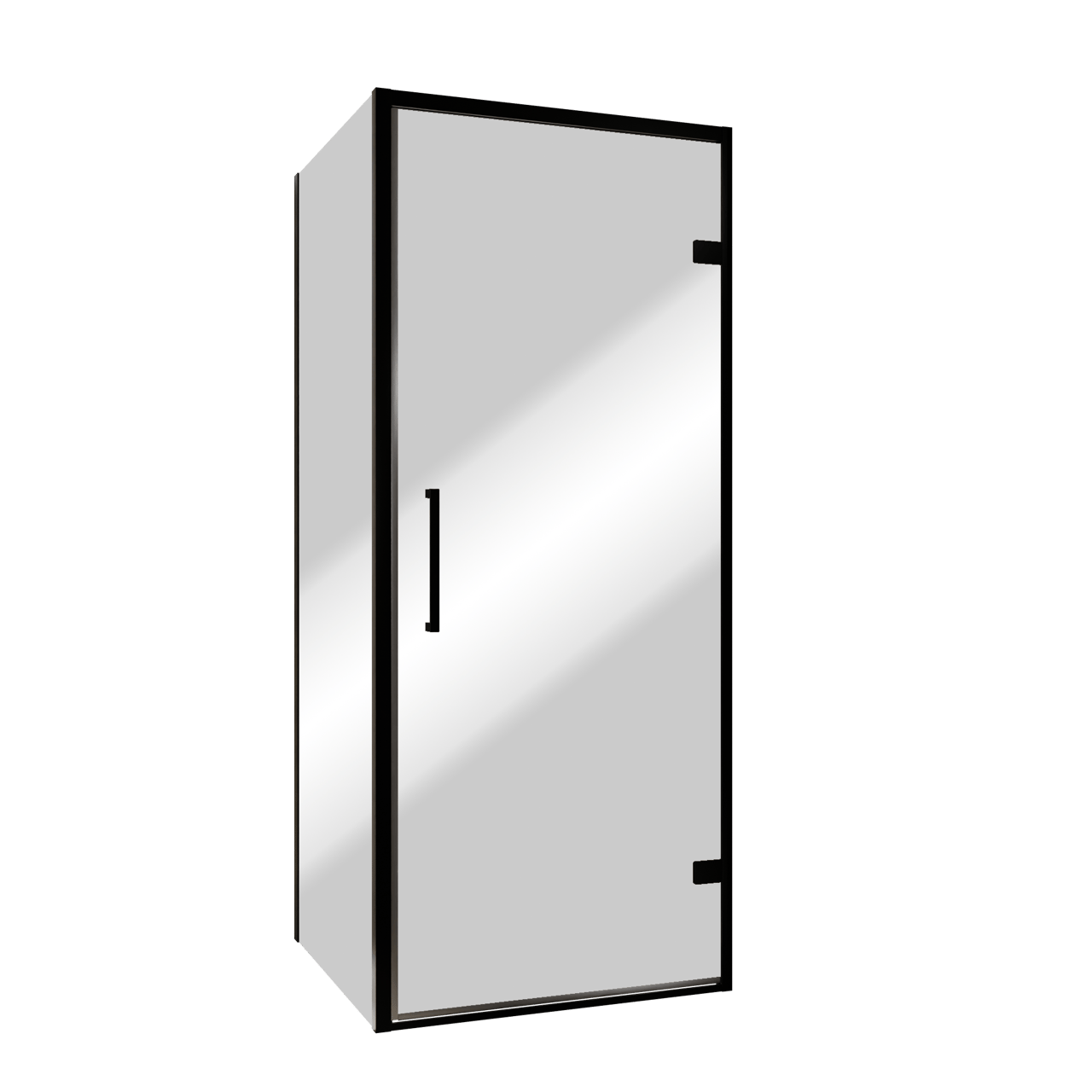 Balmani Senses Design douche en coin avec porte pivotante à droite et paroi latérale fixe, 90 x 90 cm, Miroir Reflex, Profil noir