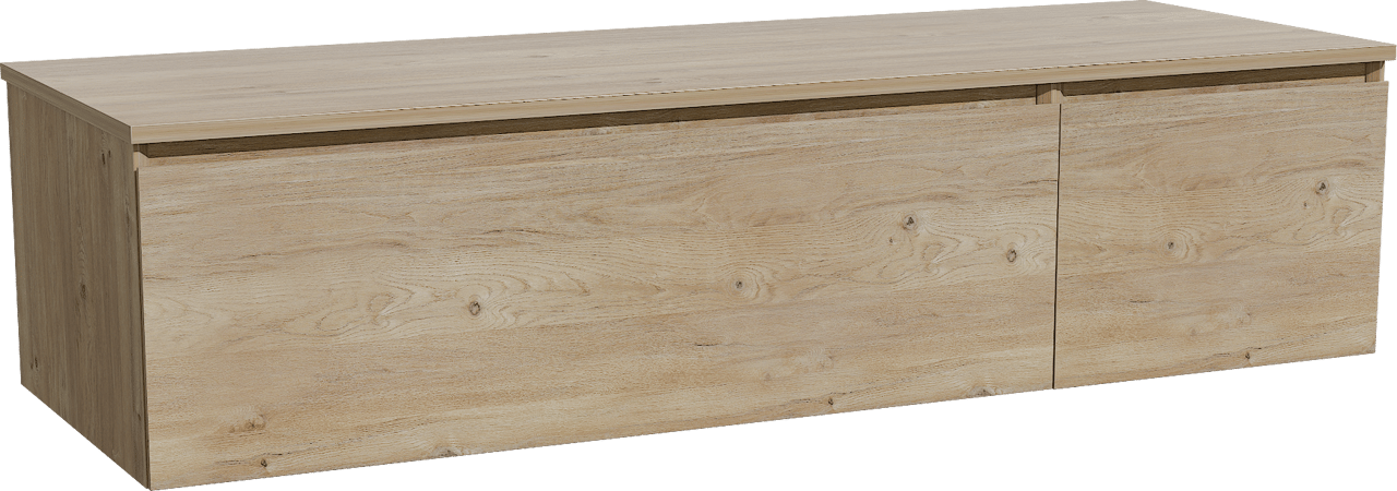 Storke Edge meuble salle de bains suspendu 150 x 52 cm chêne brut avec Panton tablette simple ou double en mélaminé chêne brut