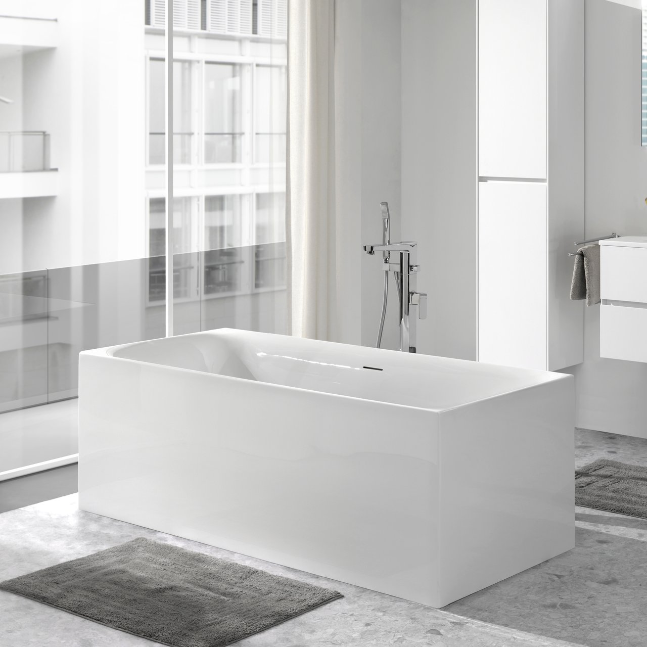 Luca Varess Saturnia rechteckig freistehende Badewanne 170 x 75 cm, Acryl weiß glänzend