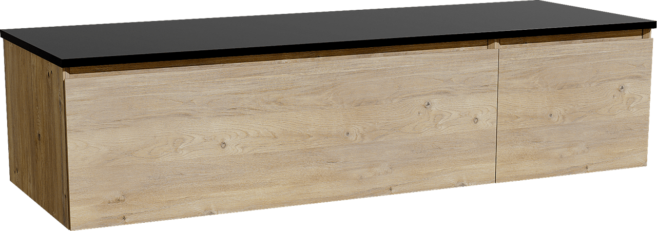 Storke Edge meuble salle de bains suspendu 150 x 52 cm chêne brut avec Panton tablette simple ou double en mdf enduit de poudre noir mat