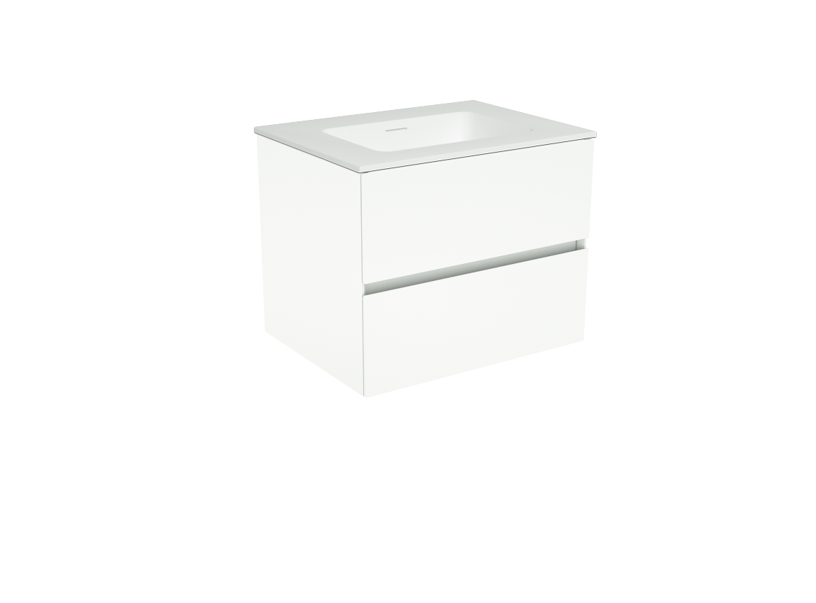 Storke Edge zwevend badkamermeubel 60 x 46 cm mat wit met Mata enkele wastafel in solid surface mat wit