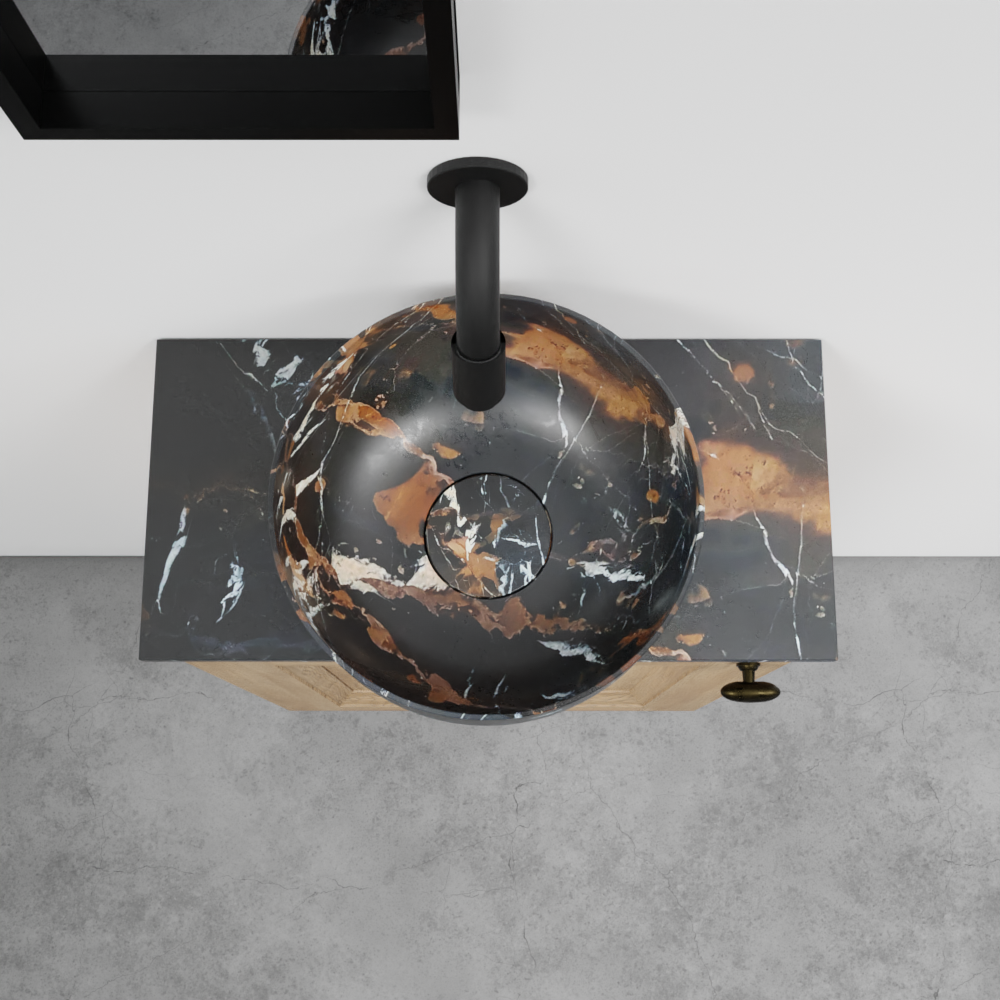 Balmani Lemon zwevend toiletmeubel 42 x 21 cm verweerd eiken met Facetta wastafelblad en Bowl waskom in Portoro Gold marmer