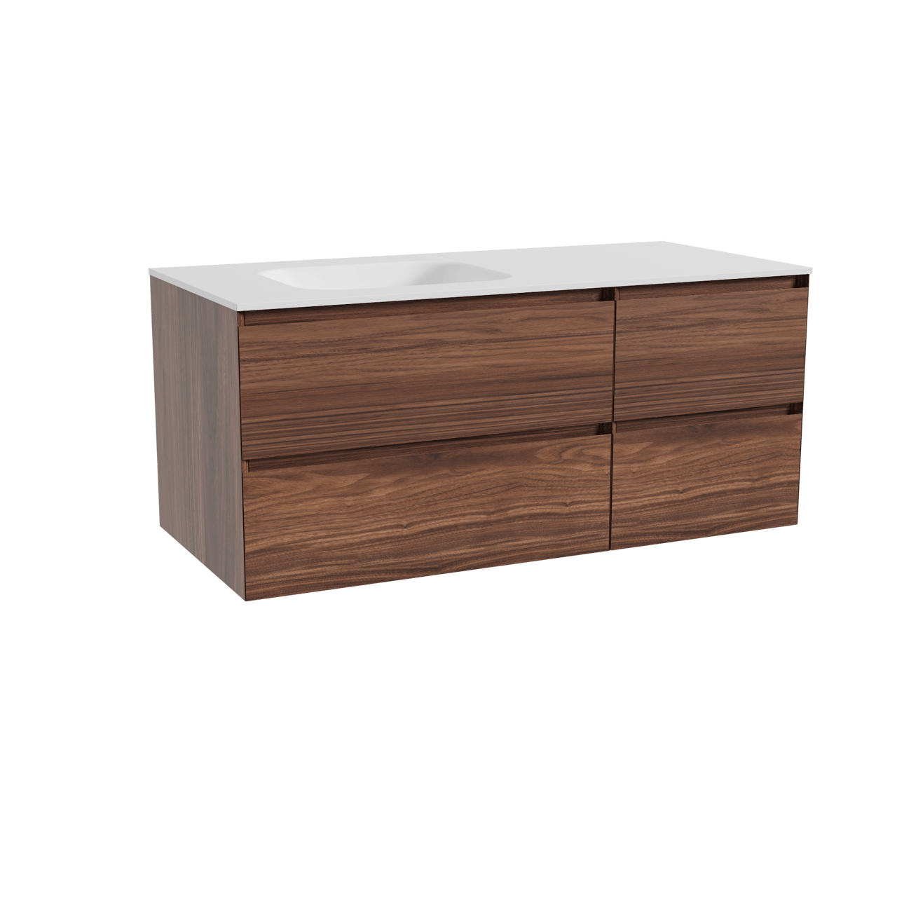 Balmani Mitra hängendes Möbelstück Set: 120 x 55 cm, Nussbaum, mit Tablo Arcato Waschtisch links, Solid Surface Weiß matt