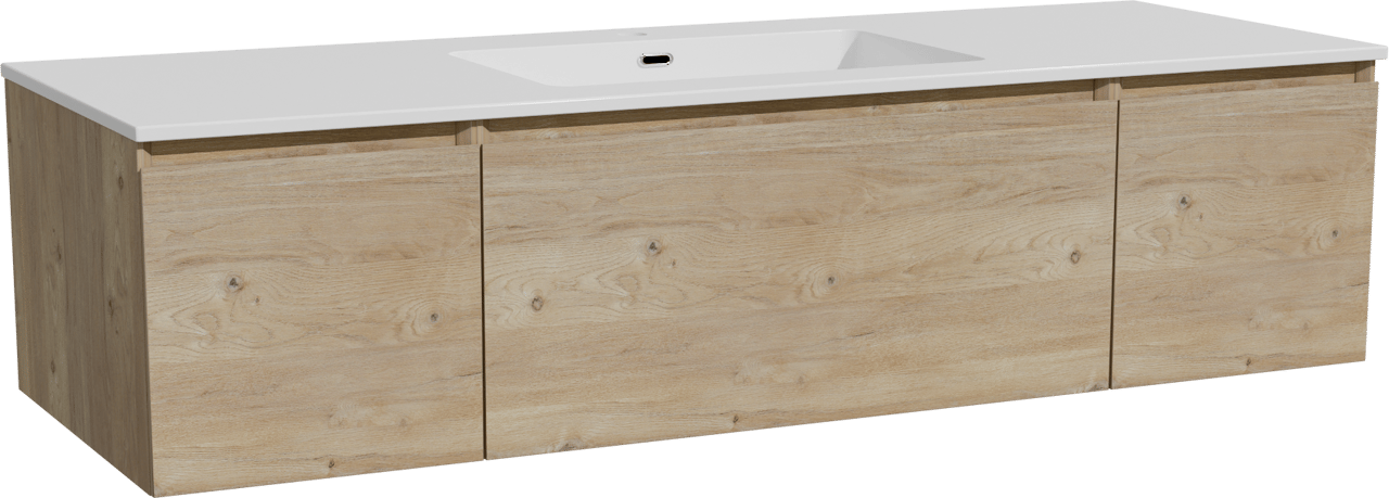 Storke Edge meuble salle de bains suspendu 145 x 52 cm chêne brut avec Diva plan simple en marbre composite blanc brillant