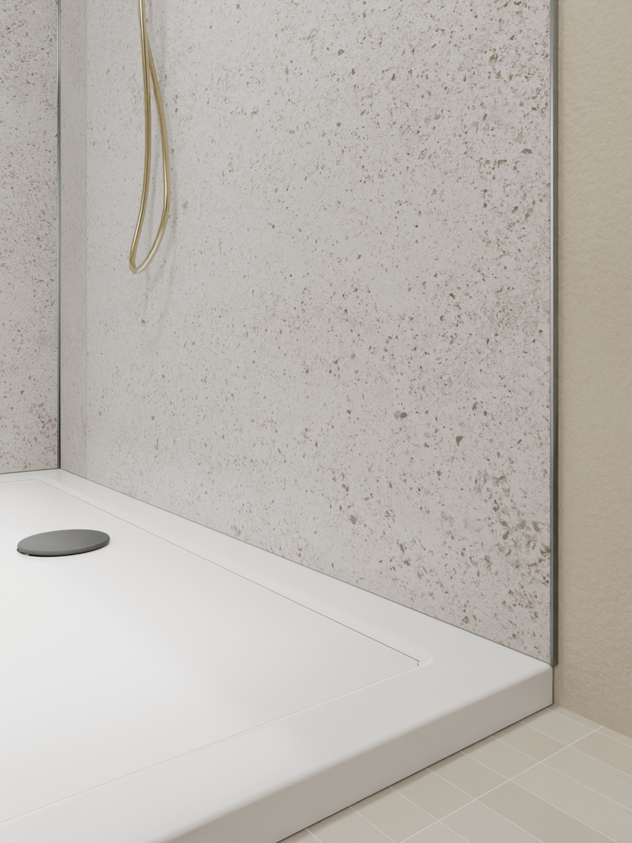 Luca Varess Artdeco Duschrückwand: 120 x 244 cm, Alu-Komposit, Weiße Terrazzo, matt