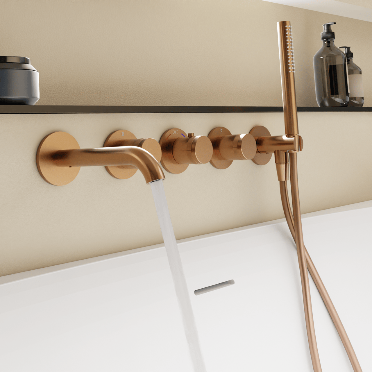 Blaufoss Pavilion Robinet de baignoire encastré Brushed Rosegold set douchette incl. incl élément intégré