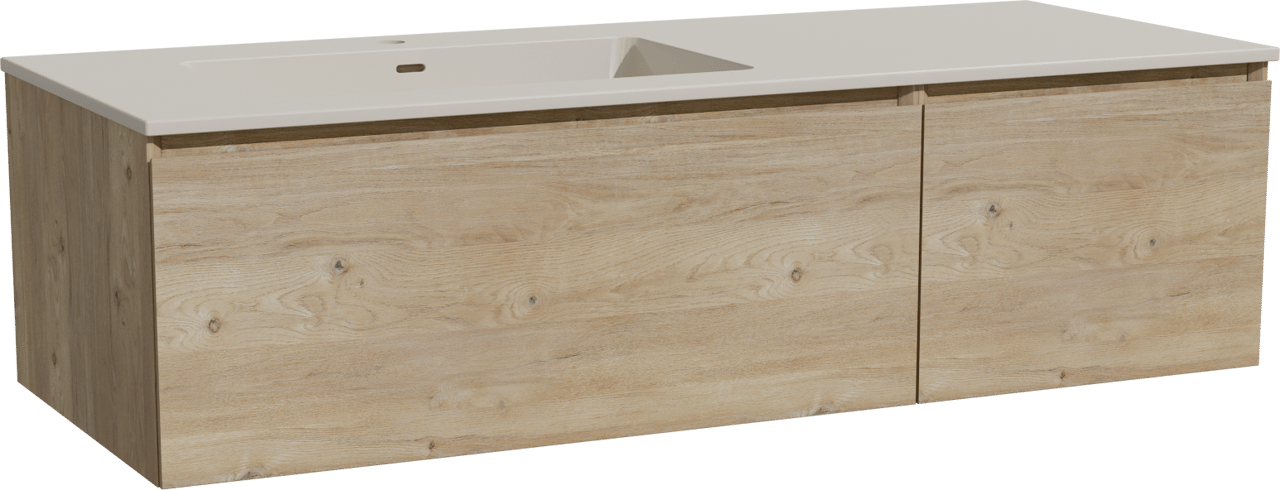 Storke Edge hängendes Möbelstück Set: 130 x 52 cm, Rohe Eiche, mit Diva Waschtisch links, Top Solid Seidengrau