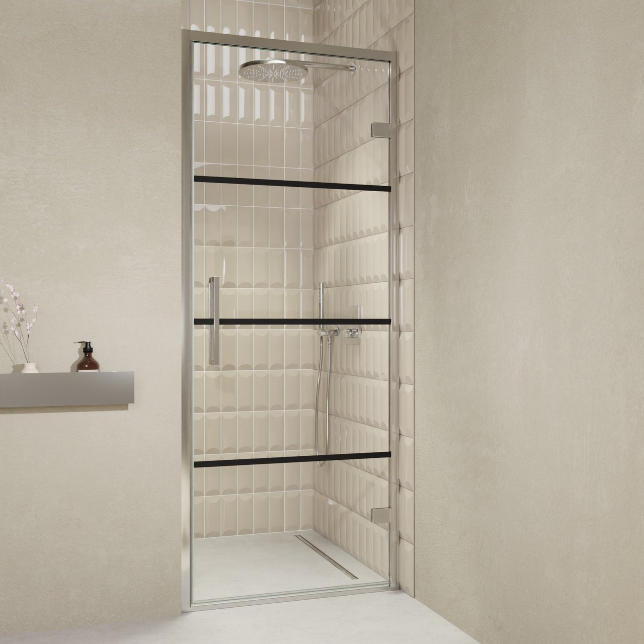 Balmani Senses Design douche draaideur rechts 90 cm x 210 cm Lined glas, Chroom profielen