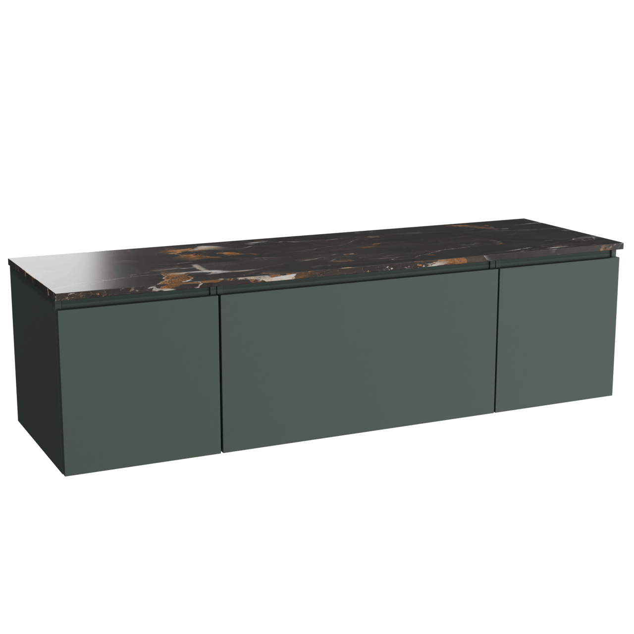 Balmani Sfera hängendes Möbelstück Set: 180 x 55 cm, Forest, mit Stretto Einzel- oder Doppel Waschtischplatte, Marmor Portoro Gold