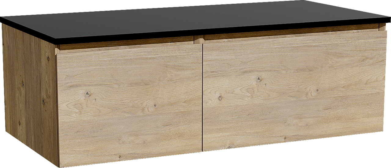 Storke Edge meuble salle de bains suspendu 110 x 52 cm chêne brut avec Panton tablette simple en mdf enduit de poudre noir mat