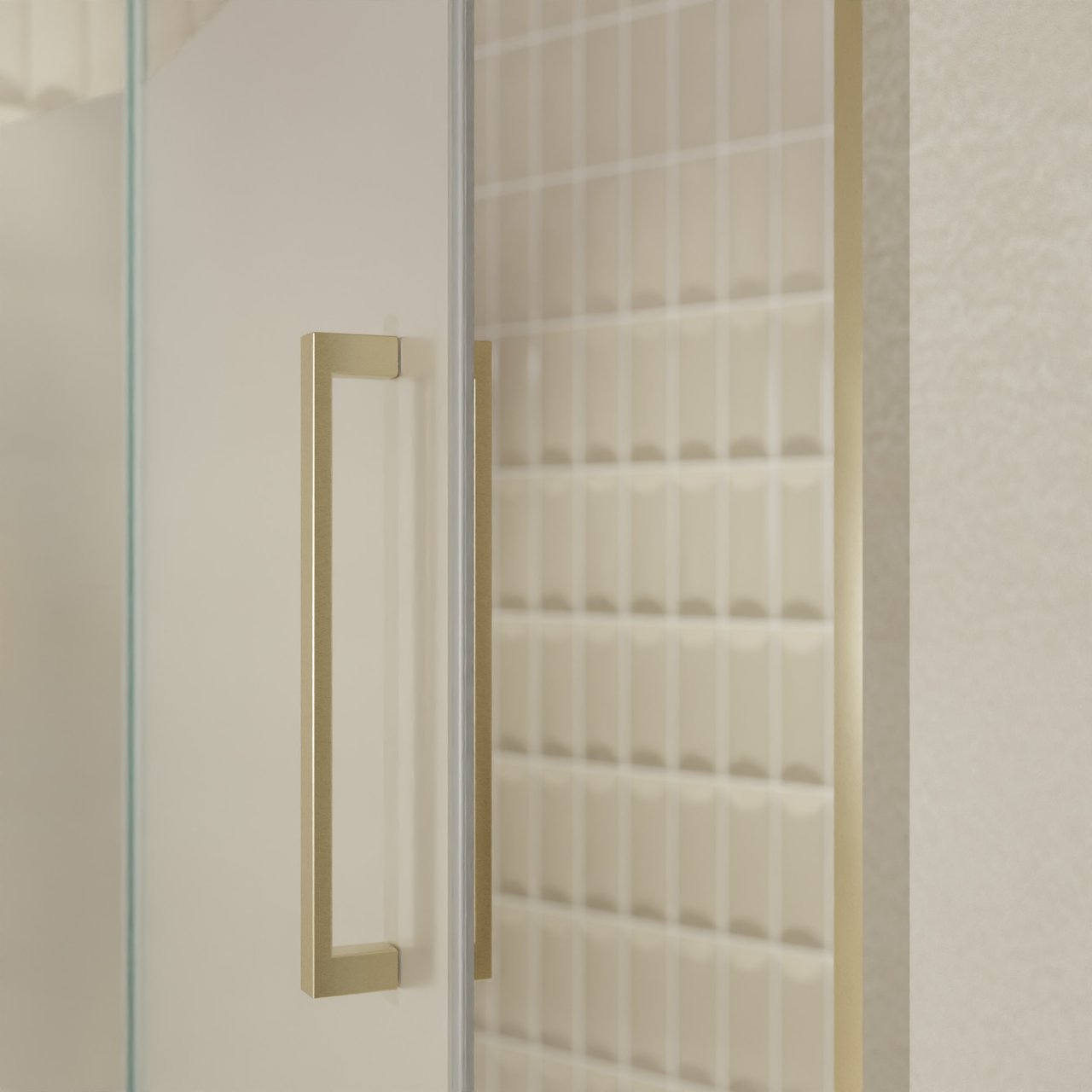 Balmani Senses Design porte pivotante à gauche 140 cm x 210 cm verre transparent avec bande matte, Profil Brushed Champagne Gold, coating inclus