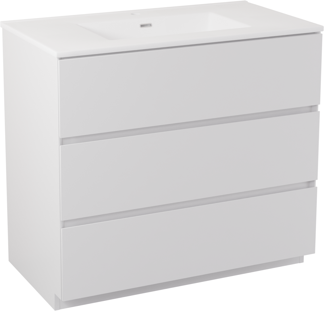 Storke Edge staand badkamermeubel 95 x 52 cm mat wit met Kera enkele wastafel in porselein mat wit, inclusief crepine