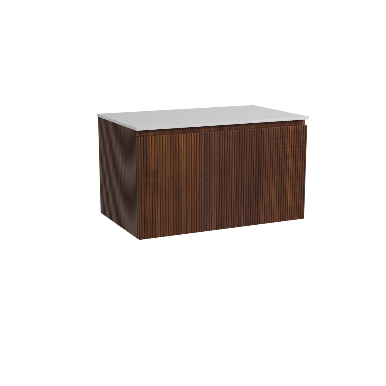 Storke Ribs meuble salle de bains suspendu 85 x 52 cm noyer avec Tavola tablette simple en solid surface blanc mat, Nervure droite symétrique verticale