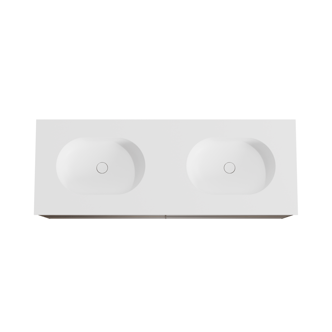 Balmani Mitra zwevend badkamermeubel 150 x 55 cm amerikaanse notelaar met Tablo Oval dubbele wastafel in solid surface mat wit