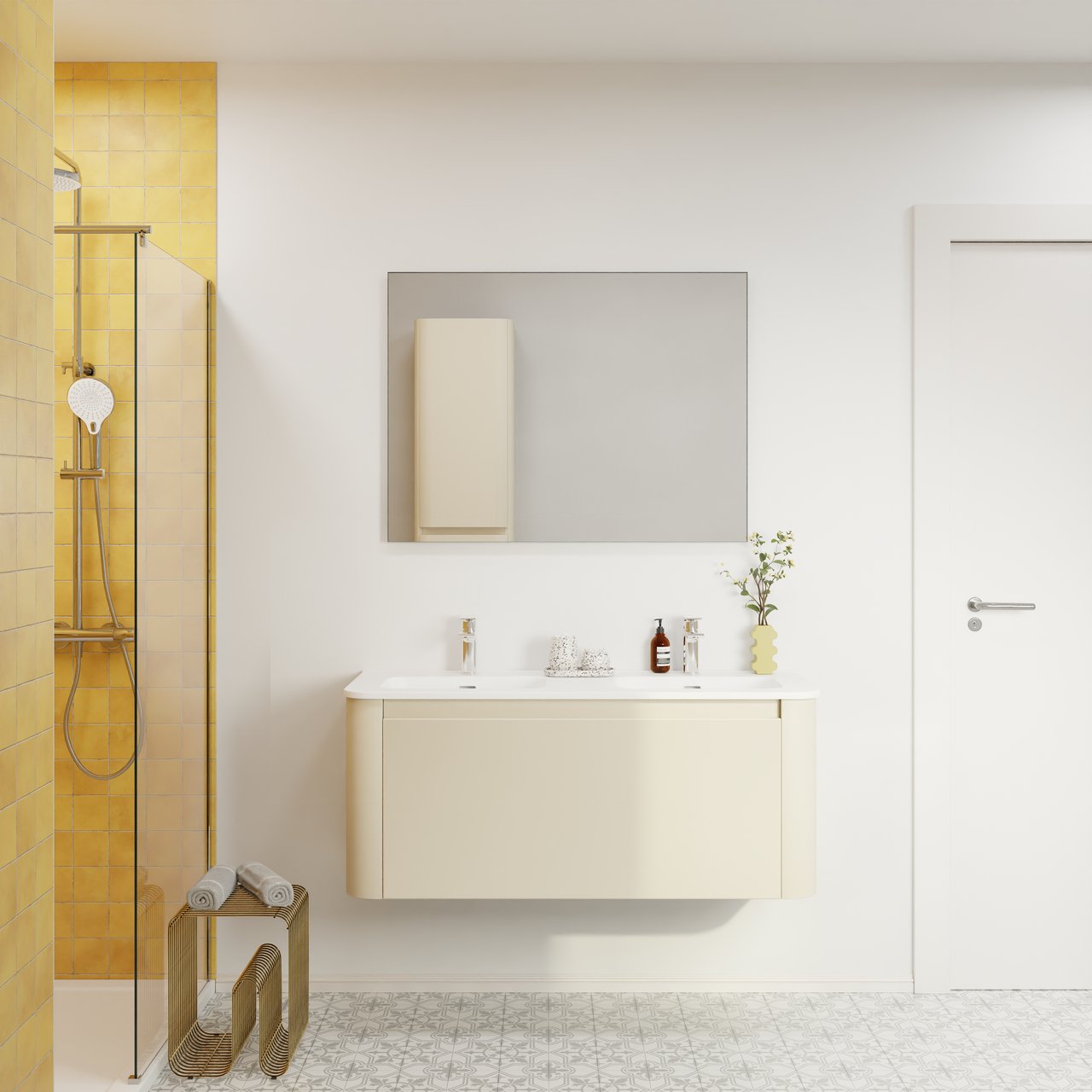 Storke Soft meuble salle de bains suspendu 120 x 46 cm Sand mat avec Kera Soft double vasque en porcelaine blanc mat