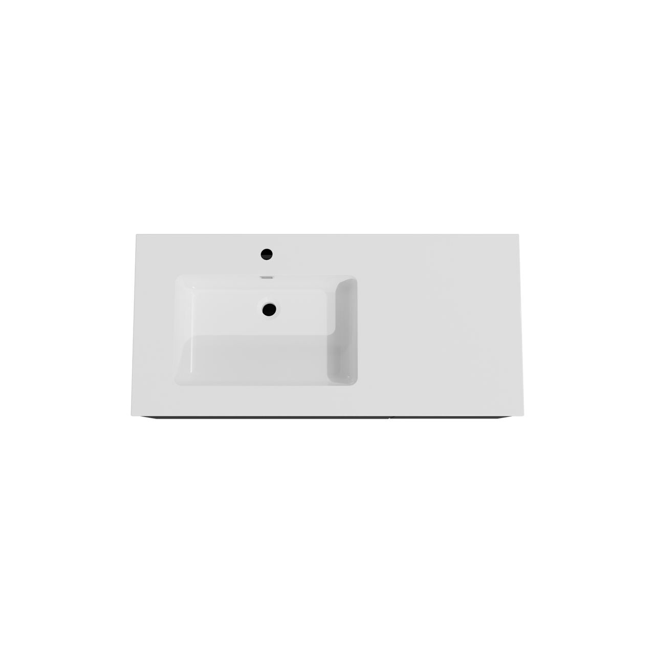 Storke Edge meuble salle de bains suspendu 110 x 52 cm noir mat avec Diva plan vasque asymétrique à gauche en marbre composite blanc brillant