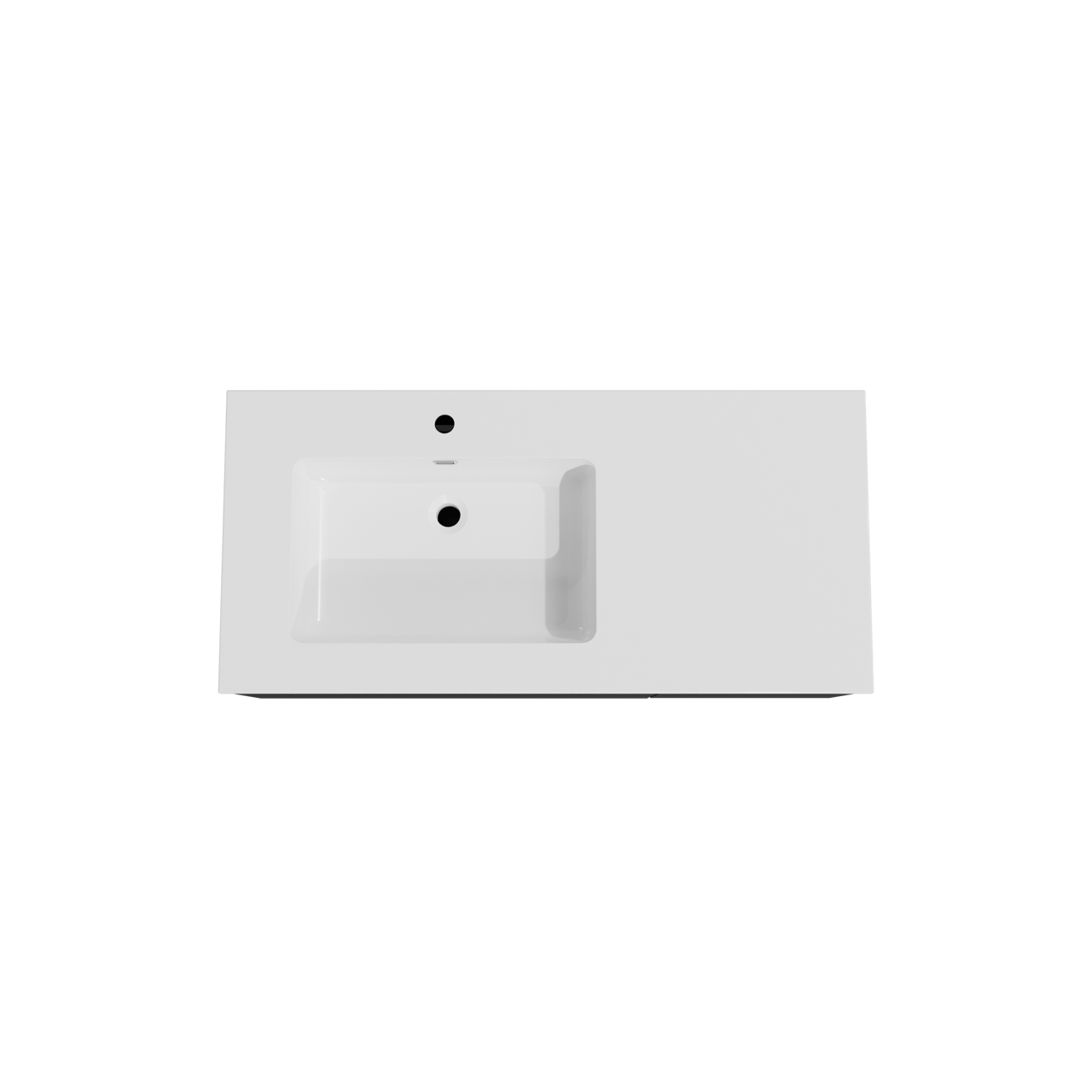 Storke Edge meuble salle de bains suspendu 110 x 52 cm noir mat avec Diva plan vasque asymétrique à gauche en marbre composite blanc brillant